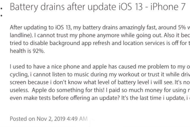 旧款iPhone真糟心:苹果iOS13出状况,耗电如流水,卡顿没信号