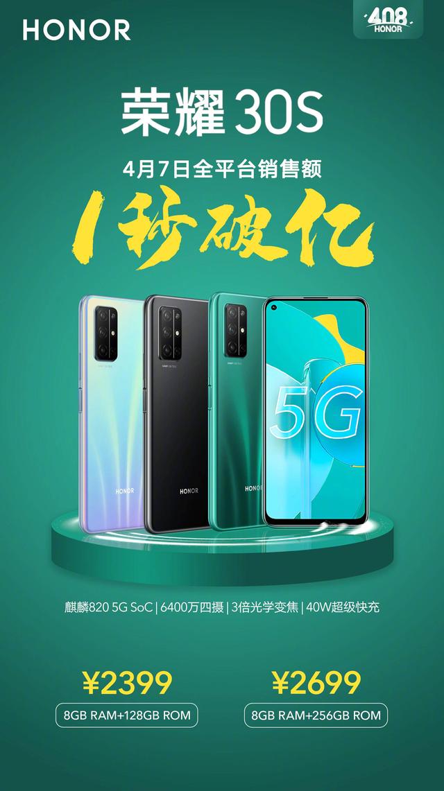 1秒破亿!荣耀30S首销破记录,红米K30Pro被“秒杀”
