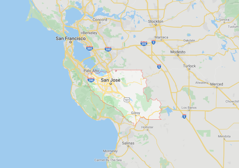 圣克拉拉县位于旧金山湾区东南部，是硅谷所在地 图自谷歌地图