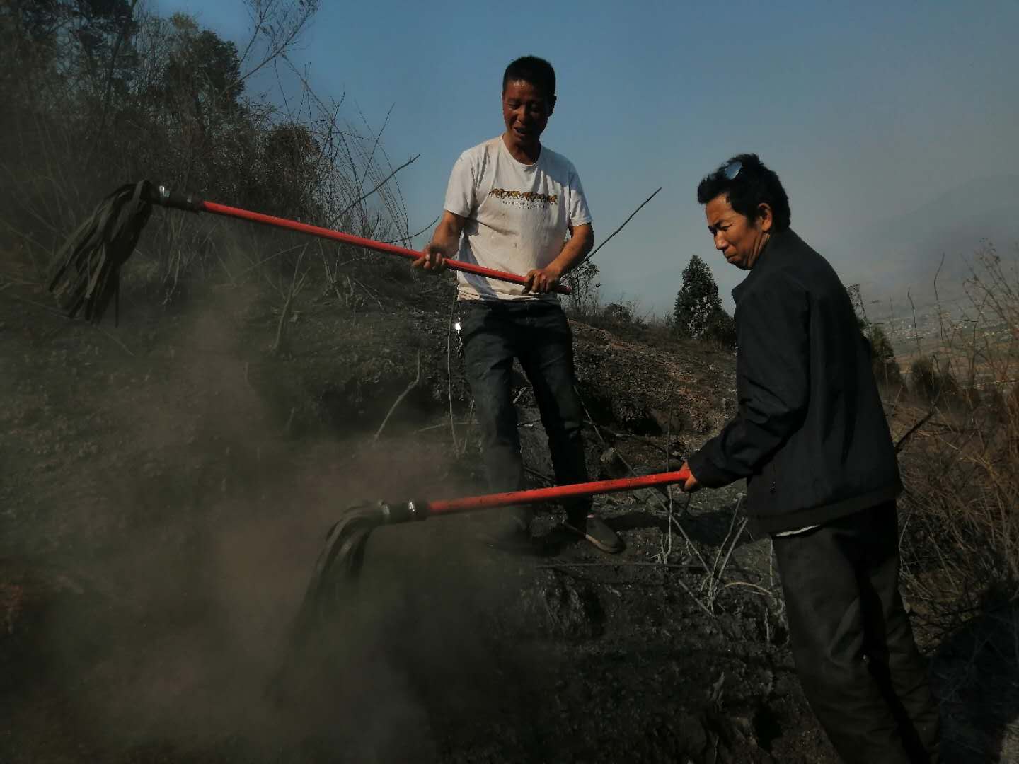 马鞍山村民兵在清理烟点。受访者供图