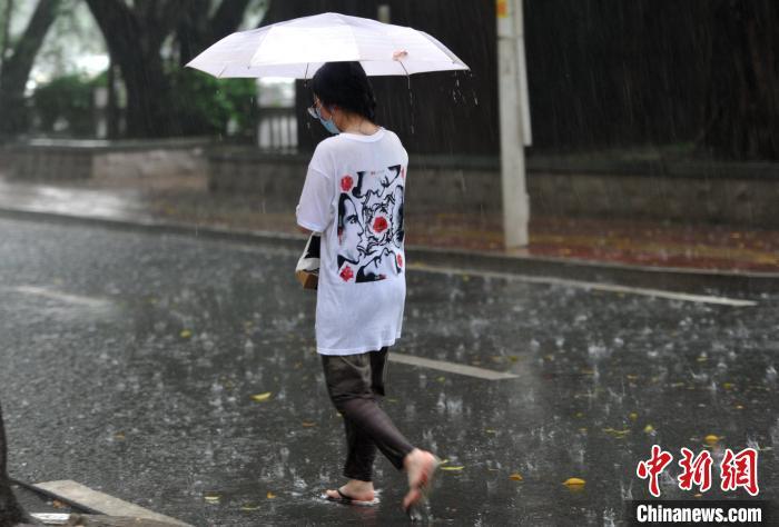6月2日 福州市民在大雨中出行。　张斌 摄