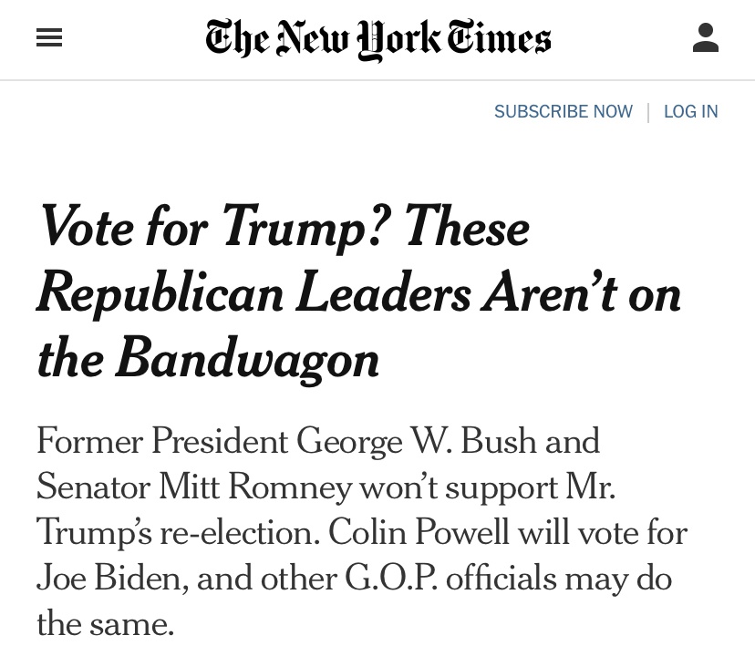 △《纽约时报》截图 “投票给特朗普？这些共和党领袖不会随波逐流”