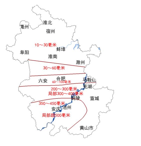 △安徽省5-8日累计降水量预报图