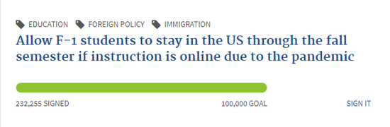 签名人数已超过23万（白宫请愿网站截图）