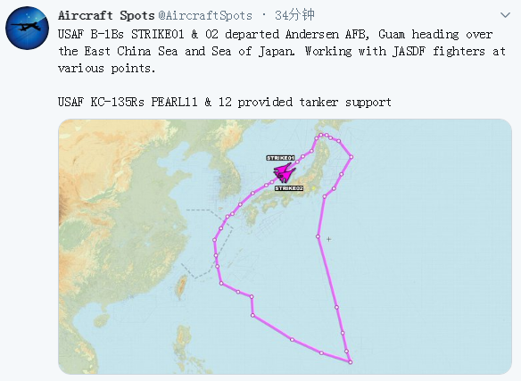 罕见！美韩联合军演开幕之际，6架战略轰炸机同时现身东北亚