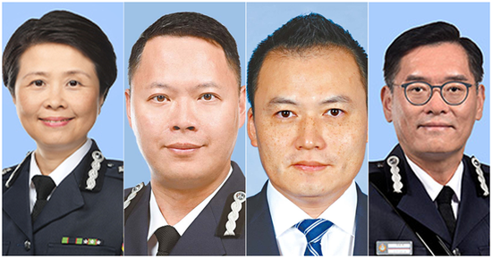  警务处国安处现有4名核心主管，左起：刘赐蕙、蔡展鹏、江学礼、简启恩。图源：“星岛网”