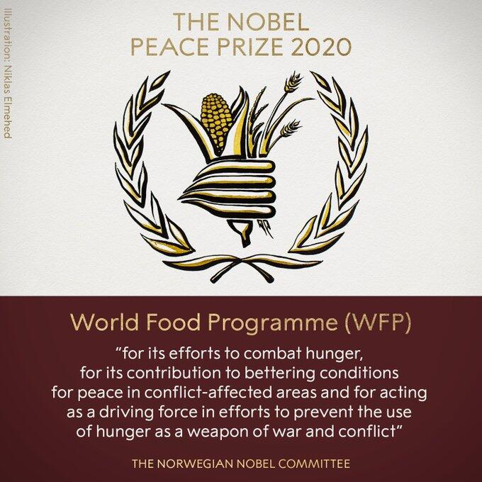  2020年的诺贝尔和平奖被授予联合国粮食计划署（图片来源：网络）