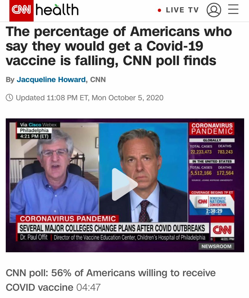 △CNN报道,未来愿意接种新冠疫苗的美国人比例正在下降