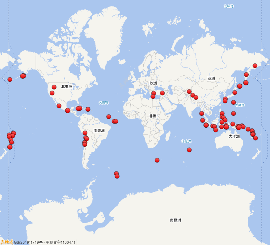 2020年以来（截止至10月31日）全球六级地震活动分布图