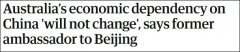 澳大利亚对中国的经济依赖将不会改变