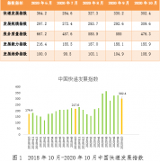 2020年10月中国快递发展指数为302.4，同比