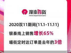 11月1日-11日，银泰百货线上销售增长达