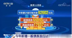 截至11月底，今年累计发行地方债62602亿