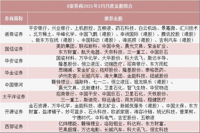 2月金股名单来了!券商最爱这只3000亿大牛股 有个股开年已涨80%
