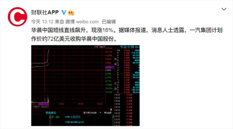 传一汽72亿美元收购华晨?华晨中国是这么回应的
