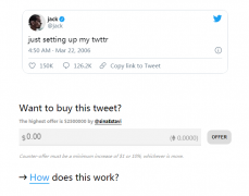 推特CEO用数字货币形式拍卖首条推文