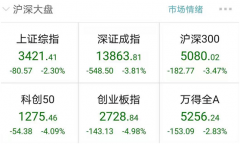 A股市场周一大幅下跌，上证指数下跌逾