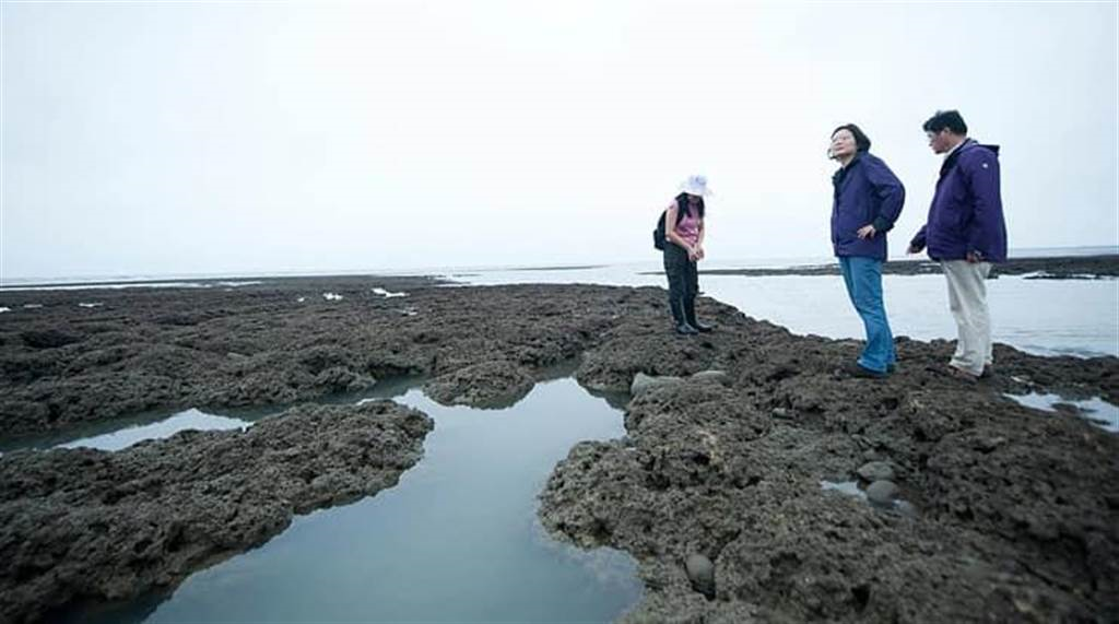 陈玉珍贴出一张蔡英文2013年踩藻礁照片