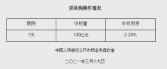  2021年3月19日人民银行以利率招标方式开