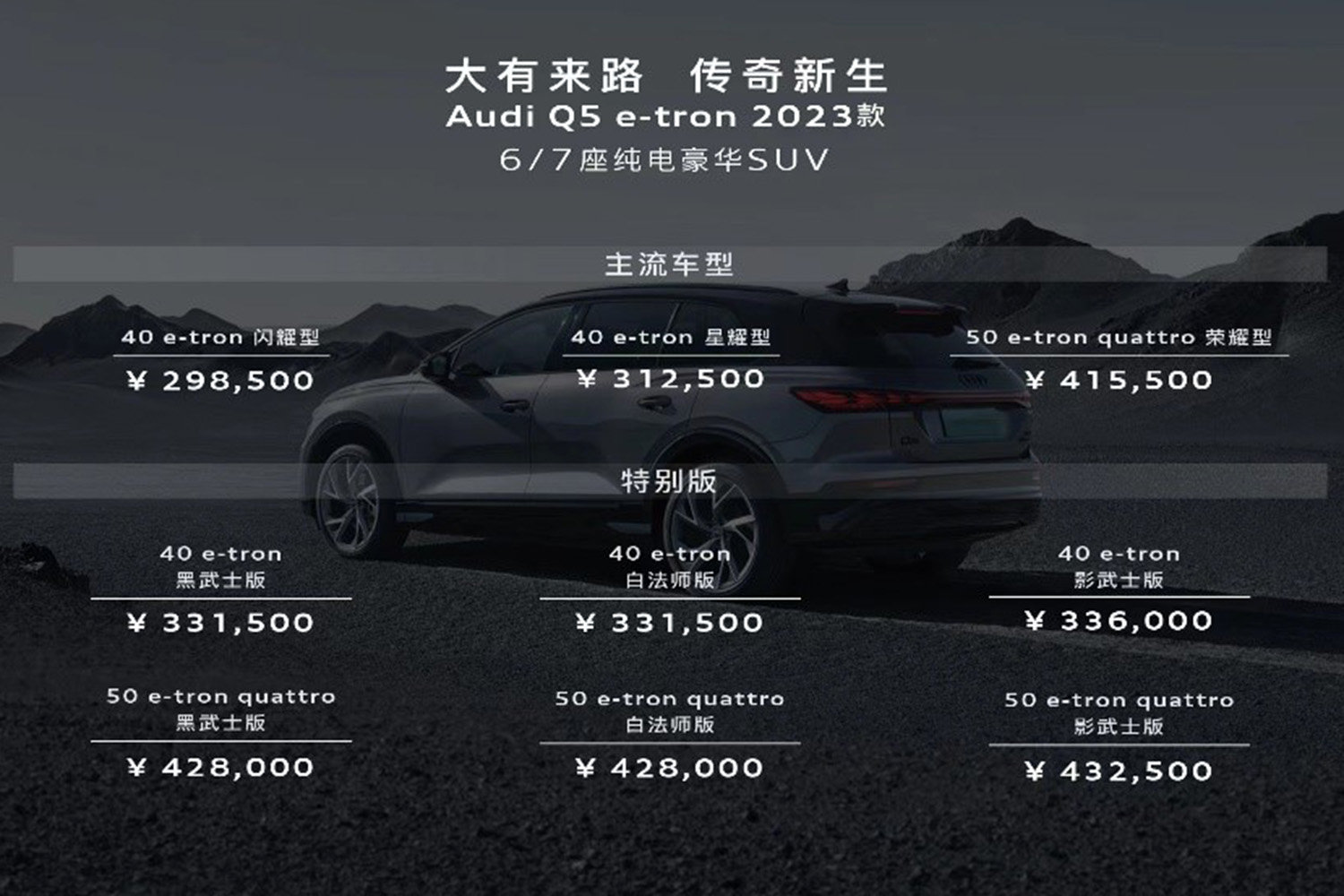 2023款奥迪Q5 e-tron上市，售价29.85-43.25万元